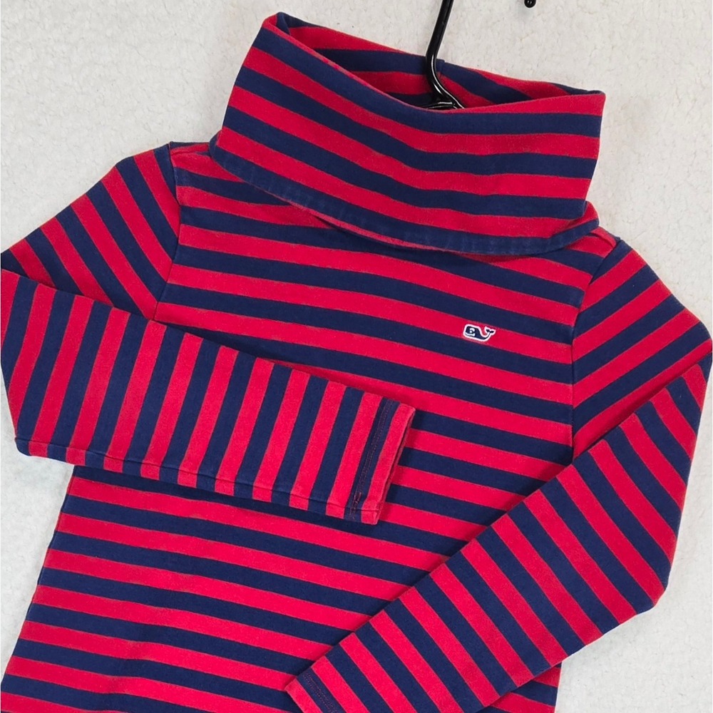 Vineyard Vines Girls Dress M 10-12 Red Navy Stripe Cowl Neck Long Sleeve Knit